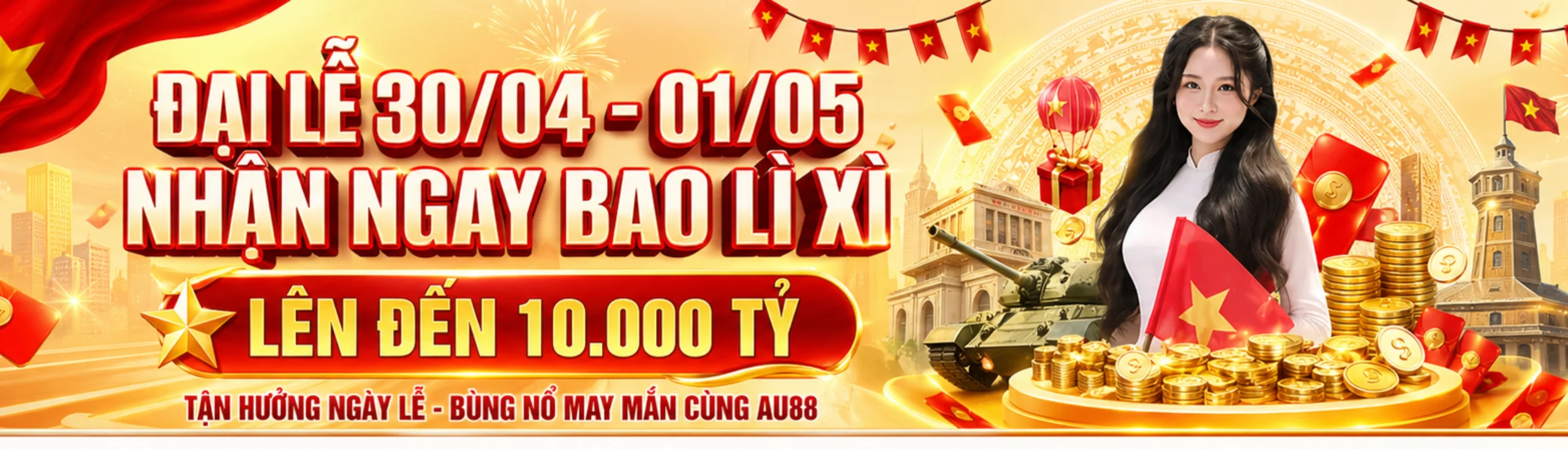 Khuyến mãi AU88 Đại lễ 30/04 - 01/05 nhận lì xì lên đến 10000 tỷ tại trang chủ AU88 chính thức 2026